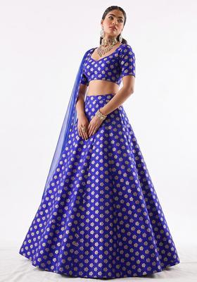 Royal Blue Zari Satin Lehenga Set