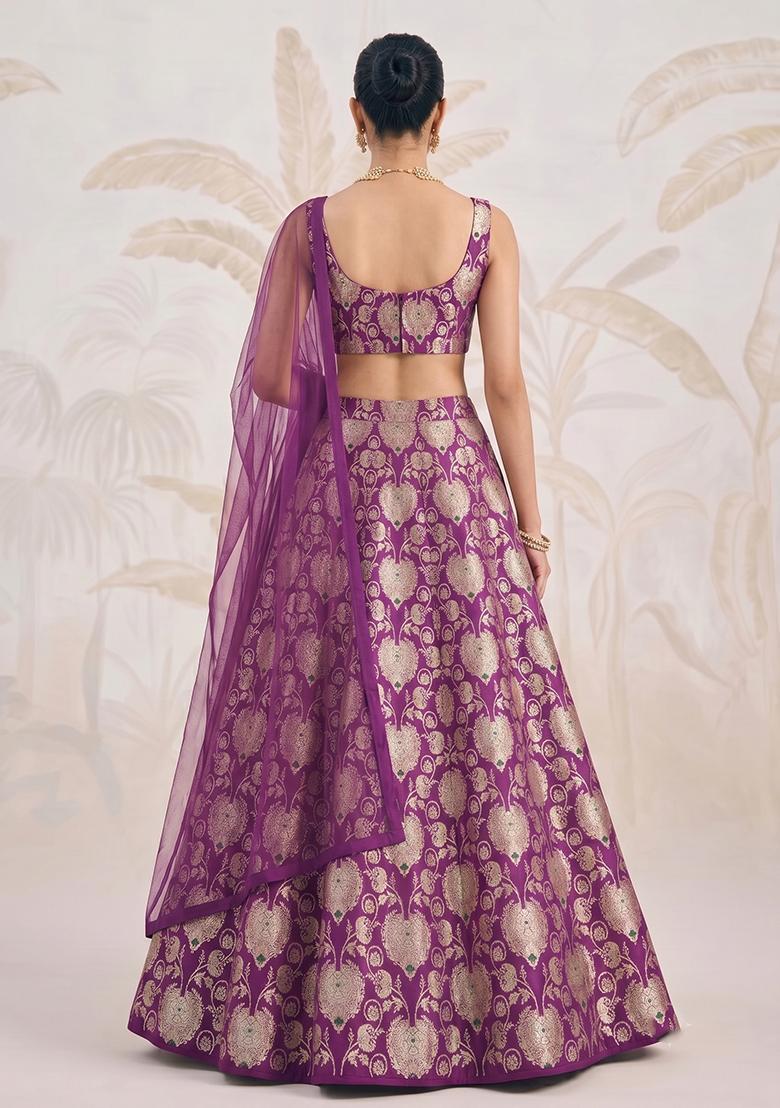 Magenta Zari Silk Blend Lehenga Set - Indya
