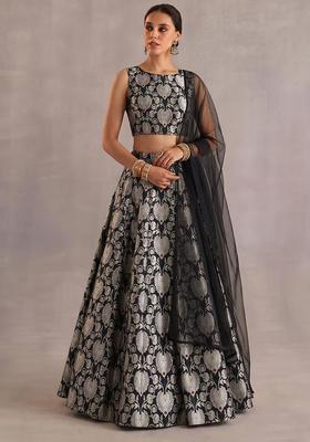 Black Zari Silk Blend Lehenga Set