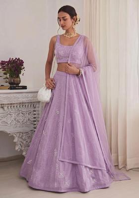 Lavender Embroidered Chanderi Lehenga Set