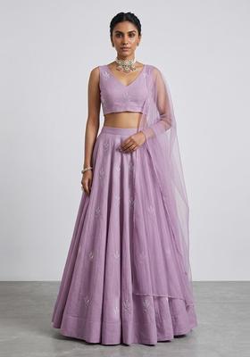 Lavender Embroidered Chanderi Lehenga Set