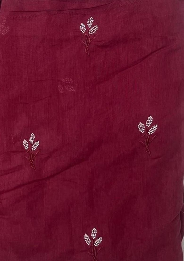 Wine Embroidered Chanderi Lehenga Set - Indya