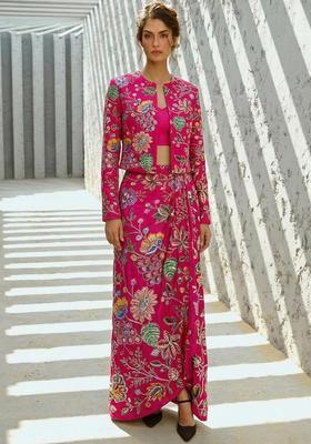 Pink Printed Crepe Fusion Set