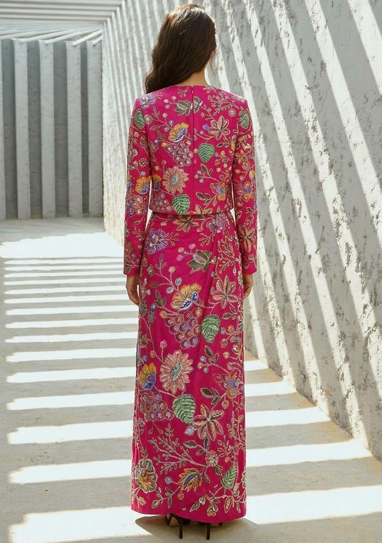 Pink Printed Crepe Fusion Set - Indya