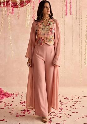 Dusty Pink Printed Organza Fusion Set