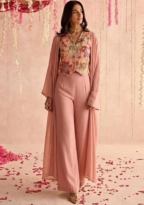 Dusty Pink Printed Organza Fusion Set