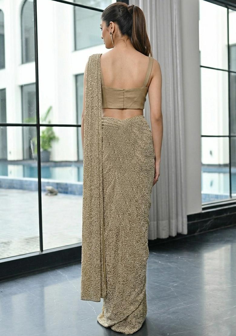 Gold Sequin Georgette Fusion Set - Indya