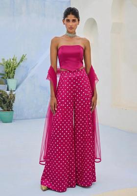 Magenta Printed Silk Blend Fusion Set
