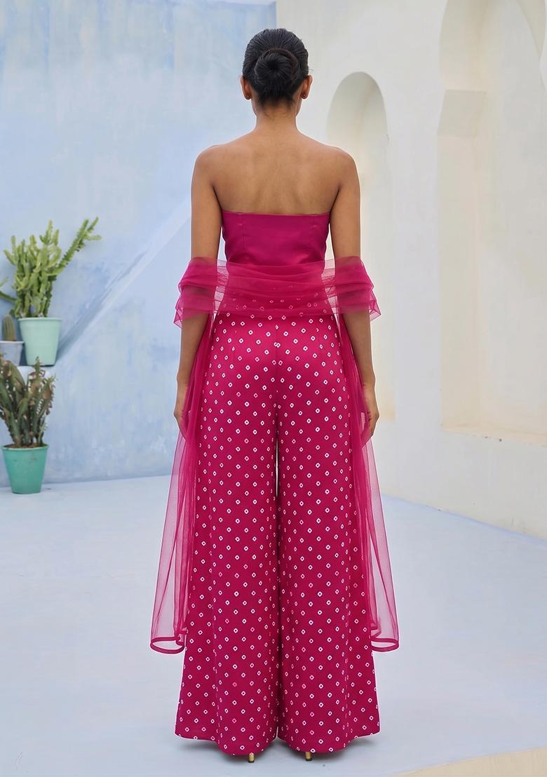 Magenta Printed Silk Blend Fusion Set - Indya