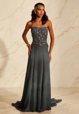 Grey Embroidered Handwork Fusion Set