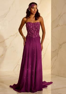 Magenta Embroidered Handwork Fusion Set