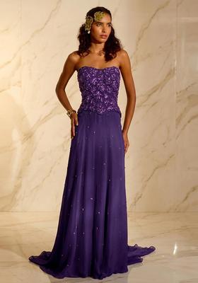 Deep Purple Embroidered Handwork Fusion Set