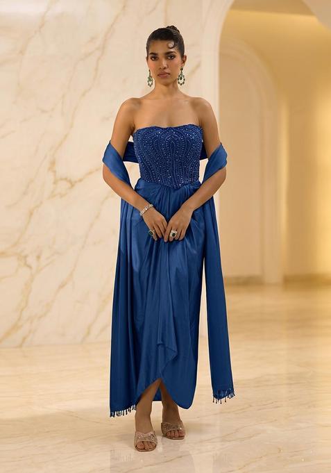 Navy Blue Embroidered Handwork Fusion Set