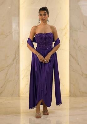Purple Embroidered Handwork Fusion Set