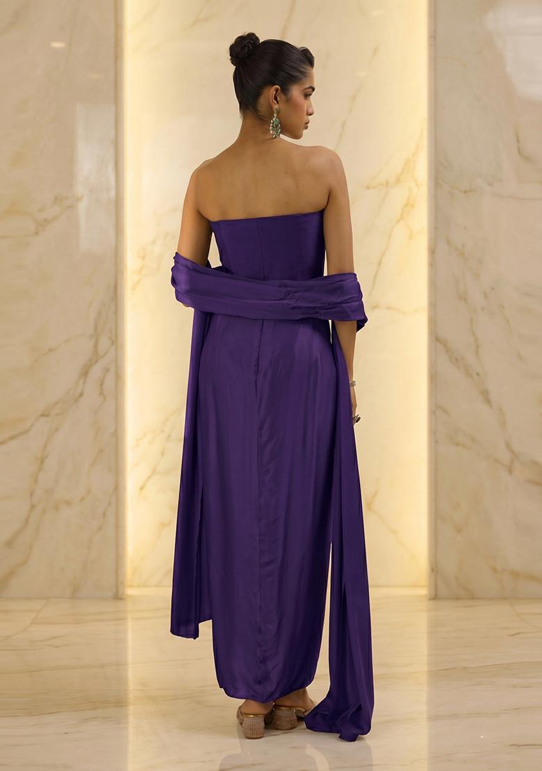 Purple Embroidered Handwork Fusion Set - Indya
