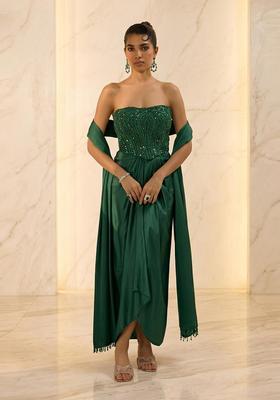 Emerald Green Embroidered Handwork Fusion Set