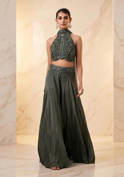 Grey Embroidered Handwork Fusion Set