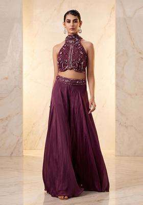 Purple Embroidered Handwork Fusion Set