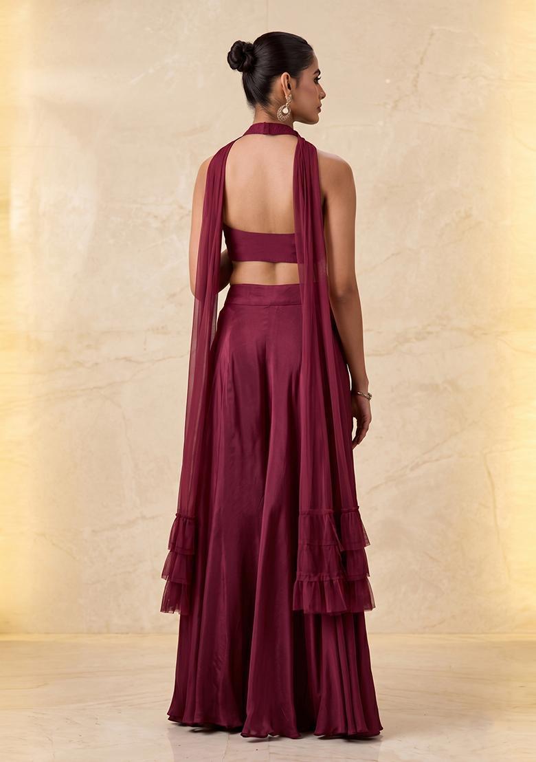 Deep WIne Embroidered Handwork Fusion Set - Indya