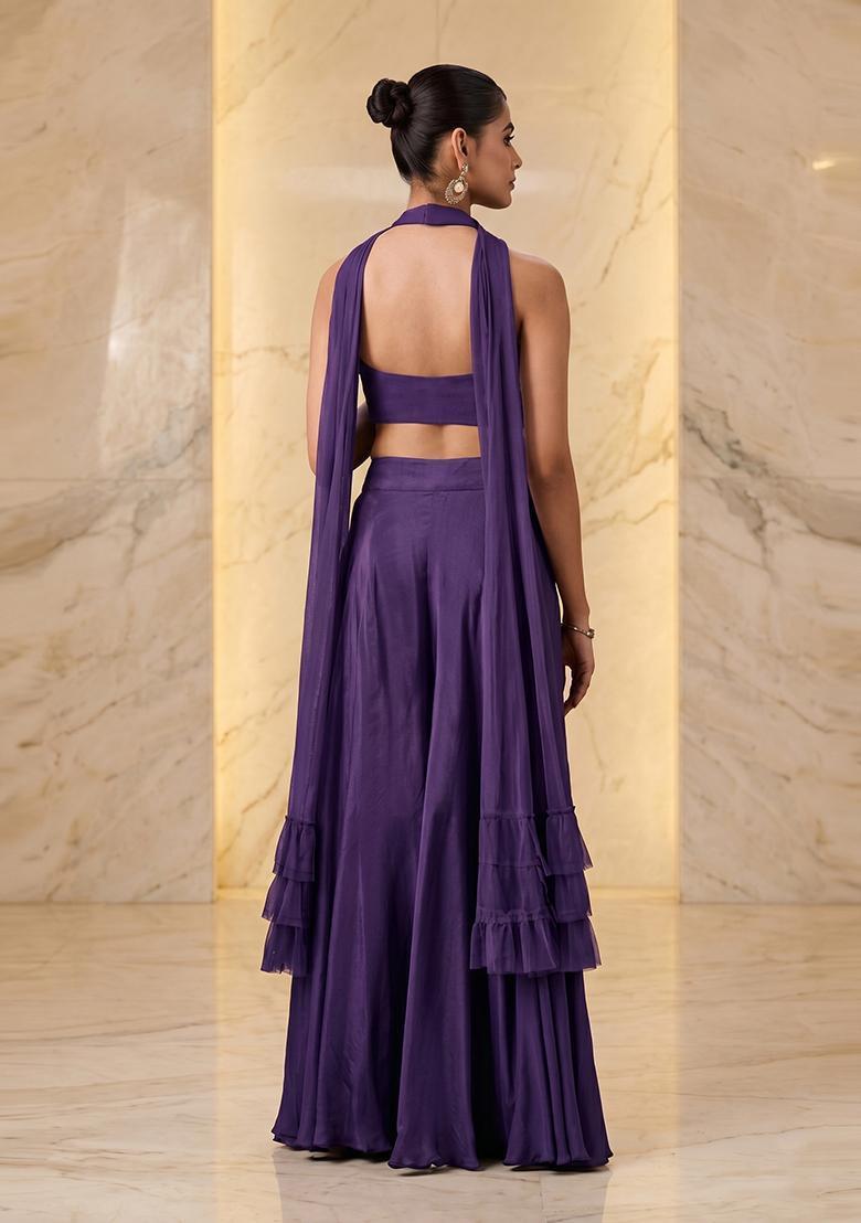 Purple Embroidered Handwork Fusion Set - Indya
