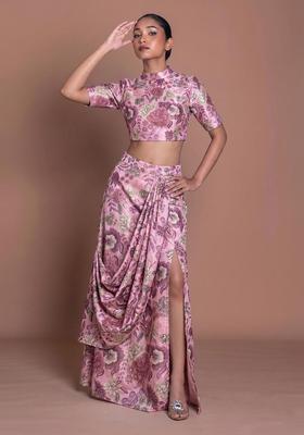 Pink Printed Chinon Fusion Set