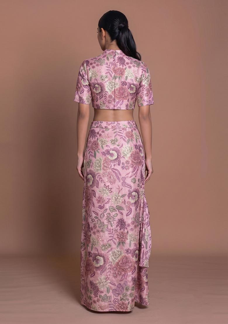 Pink Printed Chinon Fusion Set - Indya