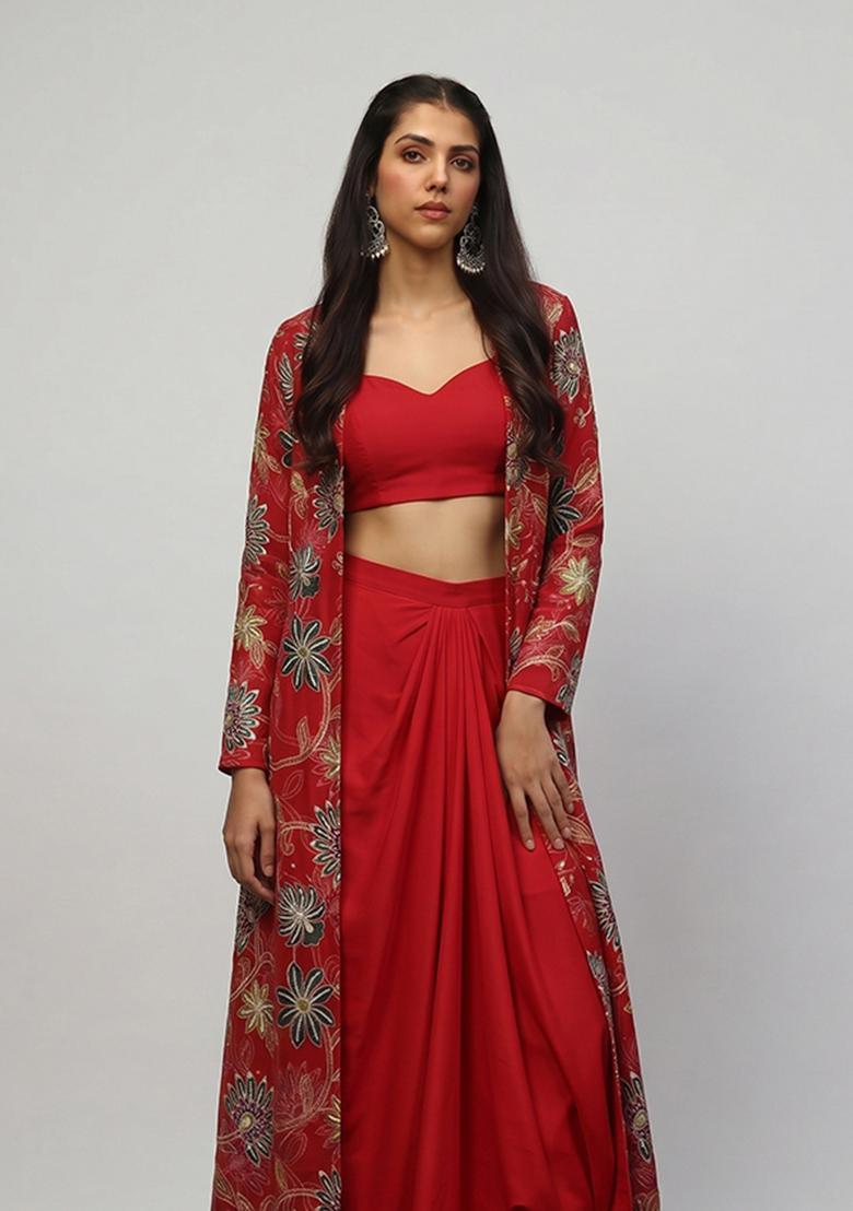 Red Sequin Tissue Fusion Set - Indya