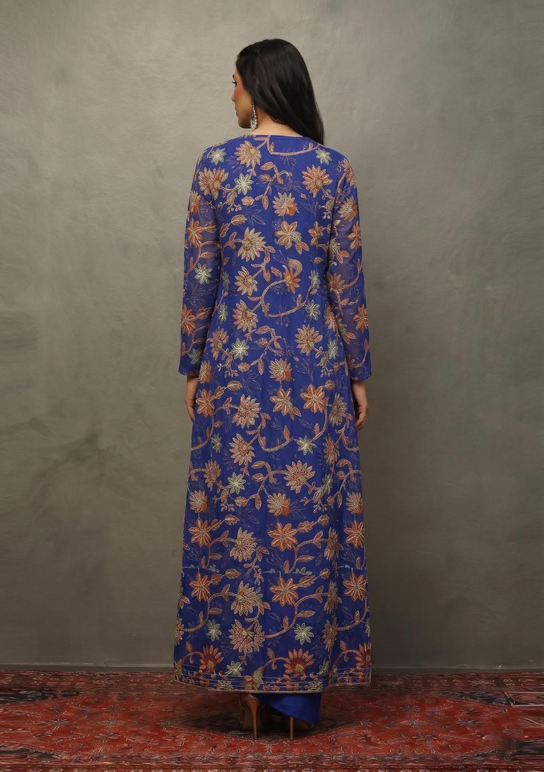 Royal Blue Sequin Tissue Fusion Set - Indya