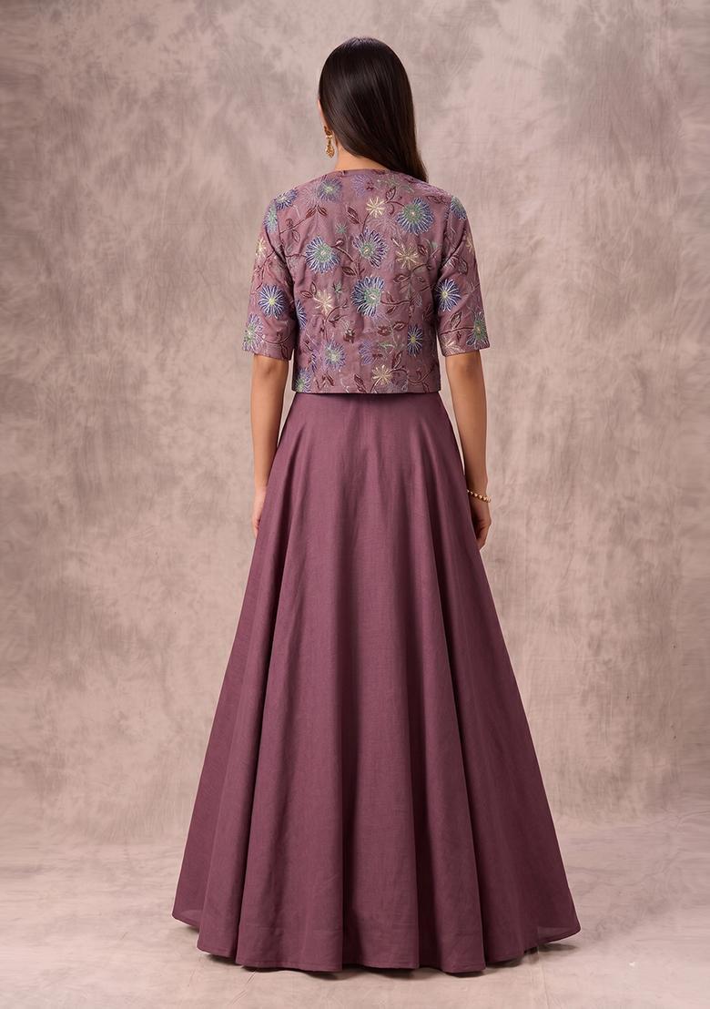 Mauve Sequin Tissue Lehenga Set - Indya