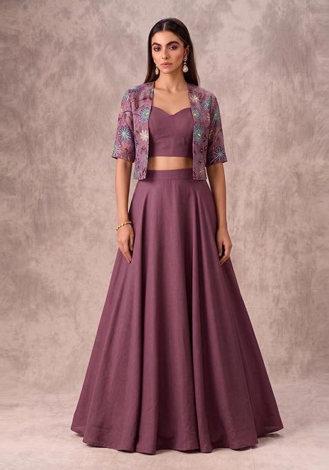 Mauve Sequin Tissue Lehenga Set