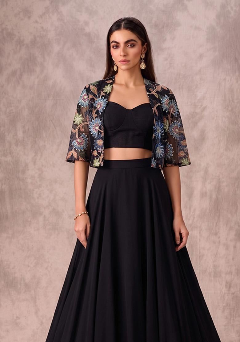 Black Sequin Tissue Lehenga Set - Indya