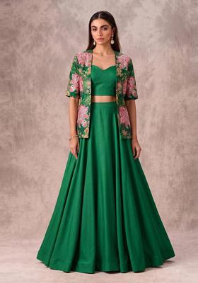 Emerald Green Sequin Tissue Lehenga Set