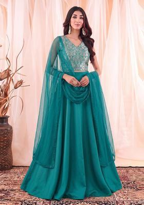 Teal Brocade Lehenga Set