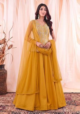 Mustard Brocade Lehenga Set