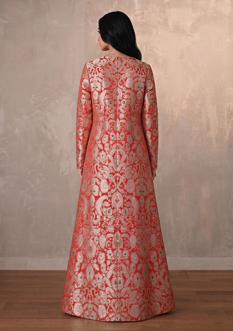 Orange Brocade Fusion Set - Indya
