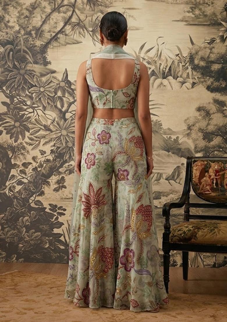 Off White Organza Fusion Set - Indya