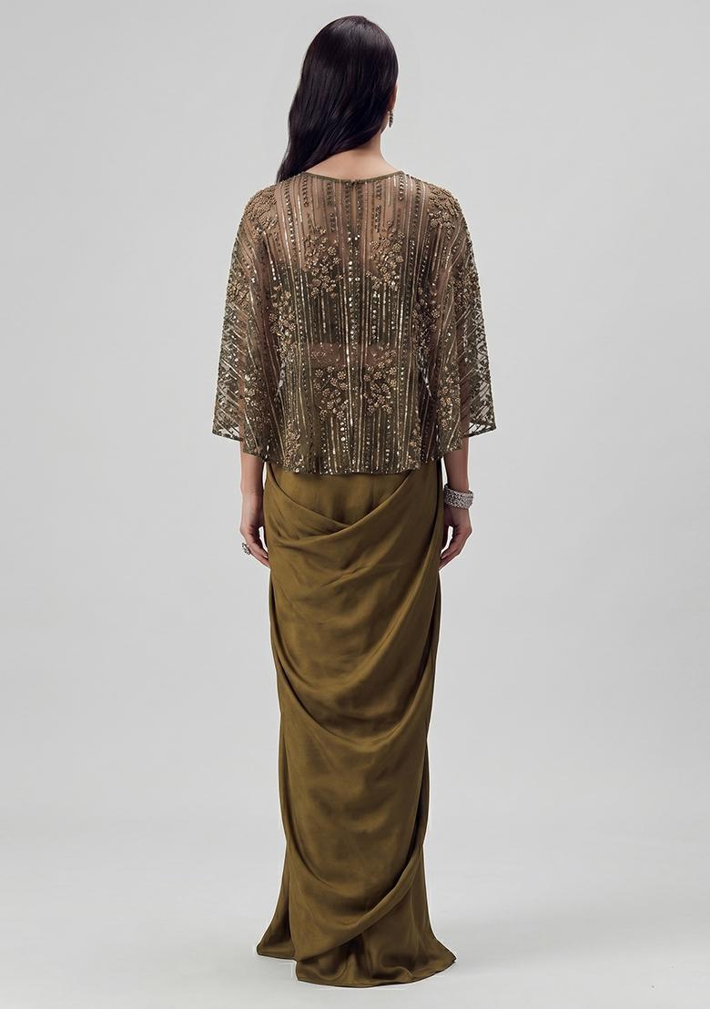 Mehendi Green Sequin Net Fusion Set - Indya
