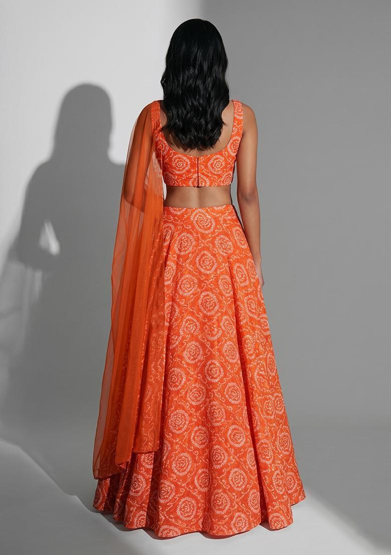 Burnt Orange Printed Lehenga Set - Indya