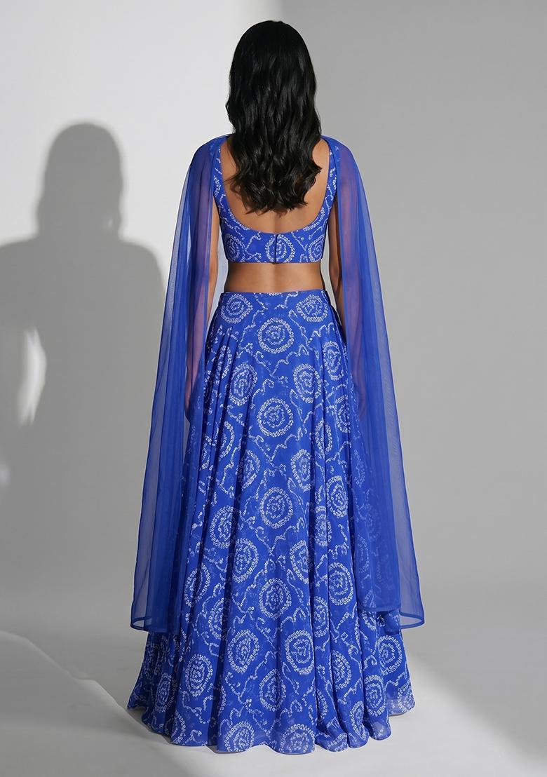 Royal Blue Printed Lehenga Set - Indya