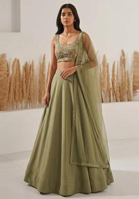 Sage Green Sequin Crepe Lehenga Set