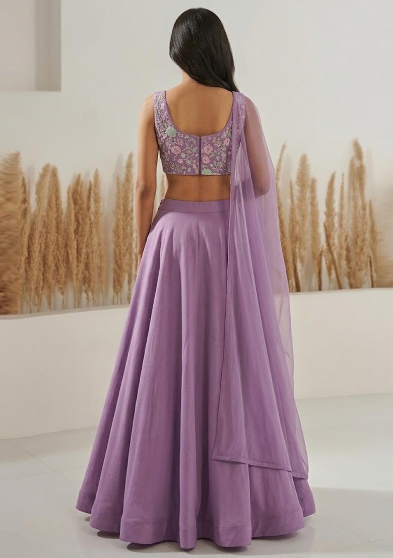 Lavender Sequin Crepe Lehenga Set - Indya