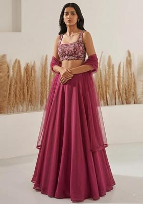 Deep Pink Sequin Crepe Lehenga Set