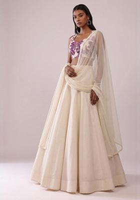 Off White Printed Organza Lehenga Set