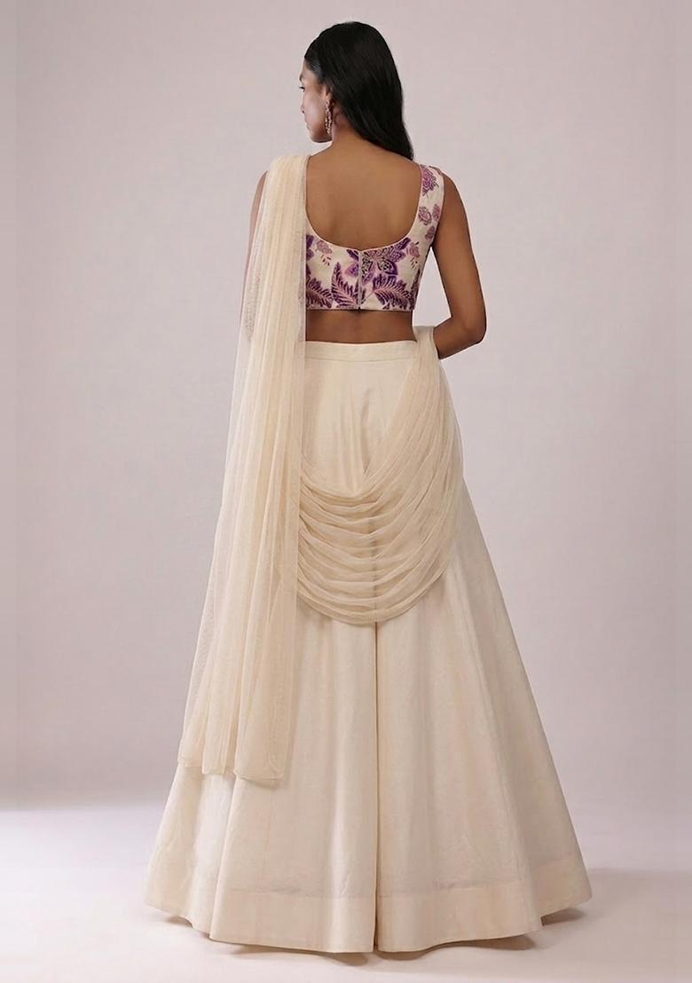 Off White Printed Organza Lehenga Set - Indya