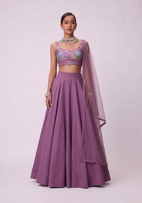 Mauve Printed Chinon Lehenga Set
