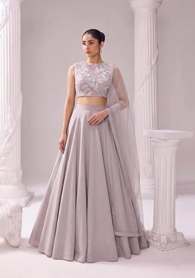 Dusty Mauve Embroidered Net Lehenga Set