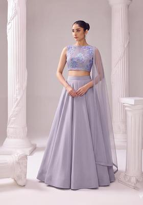 Lavender Embroidered Net Lehenga Set
