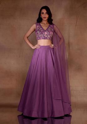 Rani Pink Printed Crepe Lehenga Set