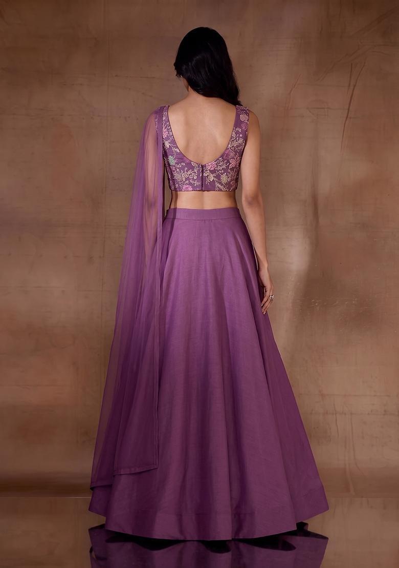 Rani Pink Printed Crepe Lehenga Set - Indya