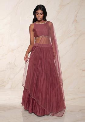 Dusty Pink Embroidered Handwork Lehenga Set
